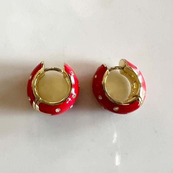 GORJANA Noel Red Shimmer Huggie Earrings 18k Gold Plated Cubic Zirconia - Picture 11 of 12